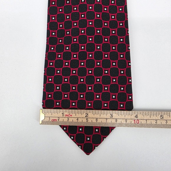Brooks Brothers 346 Necktie Mens Black Red Geometric Medallion Pure Silk Tie - Picture 5 of 5